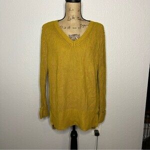 Ruby Moon Anthropologie Womens Mustard Knit Long Sleeve V-Neck Sweater sz M